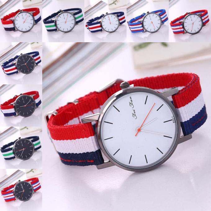 Wj-3395 van de de Fabrieks het Hete Verkoop van China Yiwu het EMBLEEMoem Horloge Gebreide van de de Horlogesmens van Vogue GENÈVE van de Canvas Nylon Streep Promotiepolshorloge