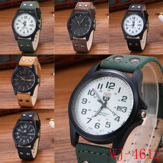 Da cara grande de couro dos handwatches dos homens da fábrica do relógio da Wal-alegria de WJ-7126 China relógios de pulso ocasionais simples de venda quentes