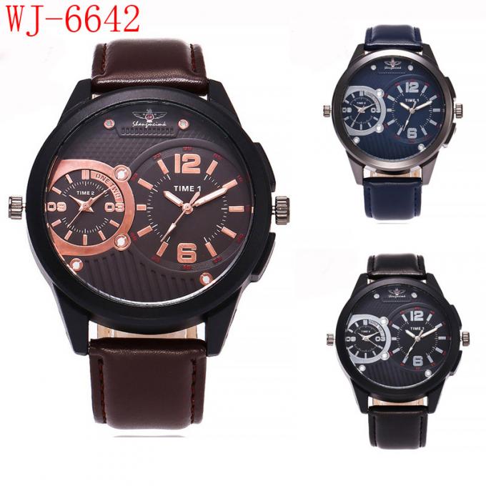 Da cara grande de couro dos handwatches dos homens da fábrica do relógio da Wal-alegria de WJ-7126 China relógios de pulso ocasionais simples de venda quentes
