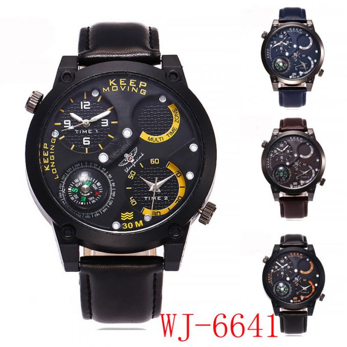Da cara grande de couro dos handwatches dos homens da fábrica do relógio da Wal-alegria de WJ-7126 China relógios de pulso ocasionais simples de venda quentes