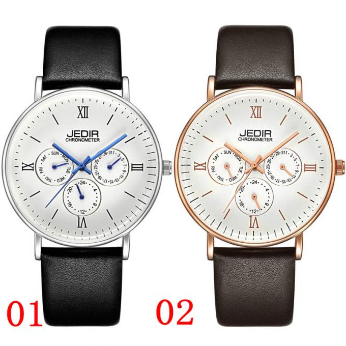 WJ-7396 도매 JEDIR 상표 남자 시계는 늦게 3ATM 석영 Handwatches 자동 날짜 일 가죽 손목 시계를 디자인합니다