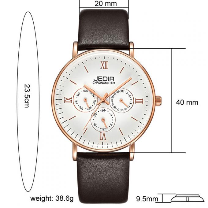 WJ-7396 도매 JEDIR 상표 남자 시계는 늦게 3ATM 석영 Handwatches 자동 날짜 일 가죽 손목 시계를 디자인합니다
