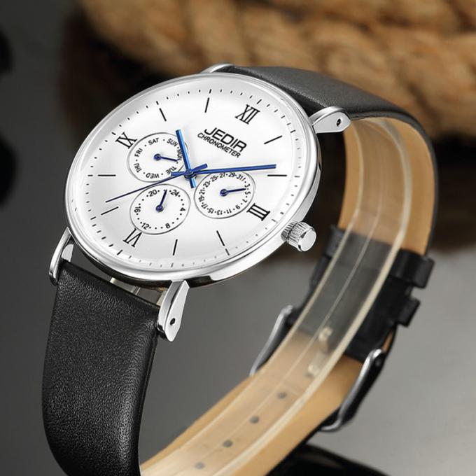WJ-7396 도매 JEDIR 상표 남자 시계는 늦게 3ATM 석영 Handwatches 자동 날짜 일 가죽 손목 시계를 디자인합니다