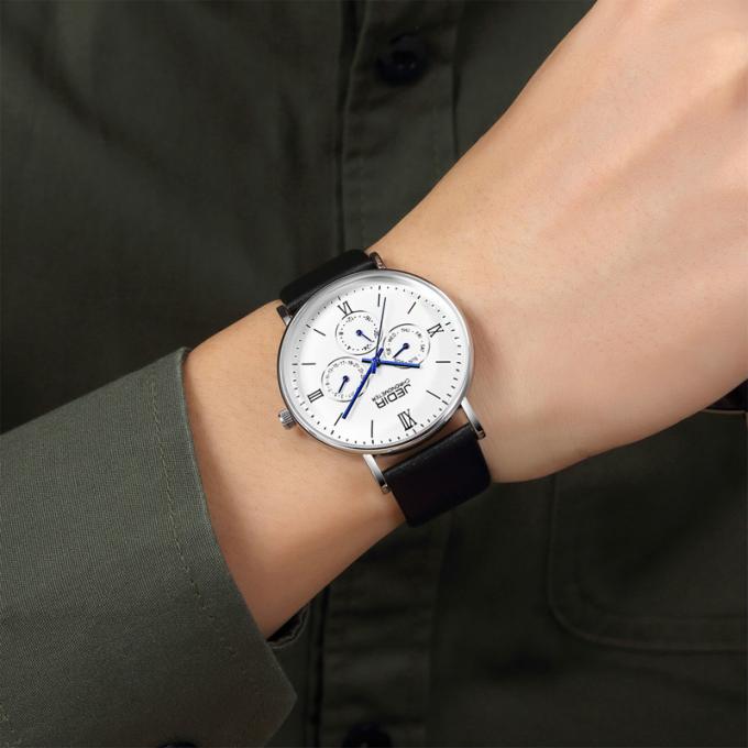 WJ-7396 도매 JEDIR 상표 남자 시계는 늦게 3ATM 석영 Handwatches 자동 날짜 일 가죽 손목 시계를 디자인합니다