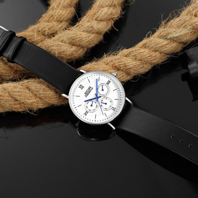 WJ-7396 도매 JEDIR 상표 남자 시계는 늦게 3ATM 석영 Handwatches 자동 날짜 일 가죽 손목 시계를 디자인합니다