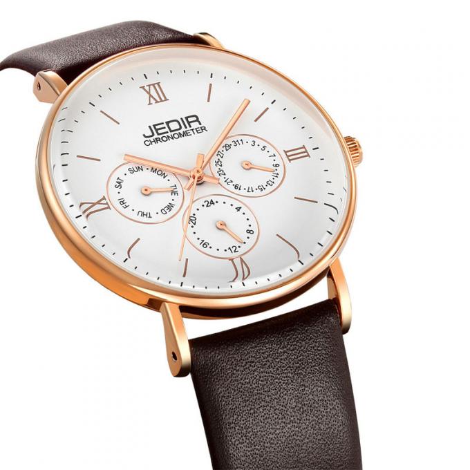 WJ-7396 도매 JEDIR 상표 남자 시계는 늦게 3ATM 석영 Handwatches 자동 날짜 일 가죽 손목 시계를 디자인합니다